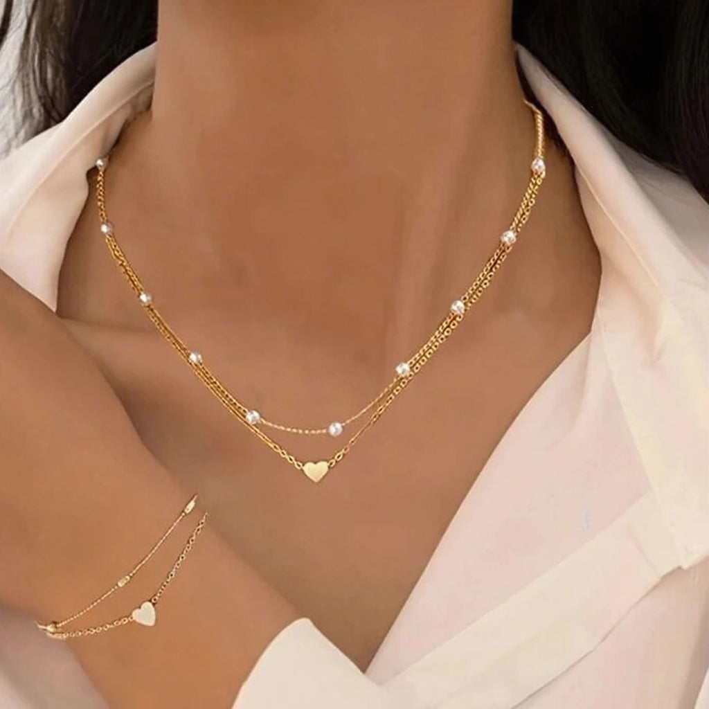 Pearl Heart Collection – Elegant Necklace & Bracelet Set