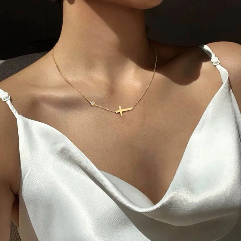 XIYANIKE Elegant Gold Cross Necklace for Women