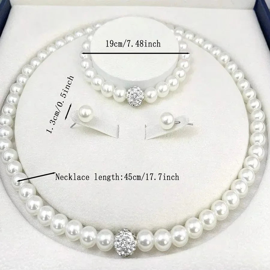 Elegant Pearl Fireball Jewelry Set – Necklace, Bracelet & Earrings