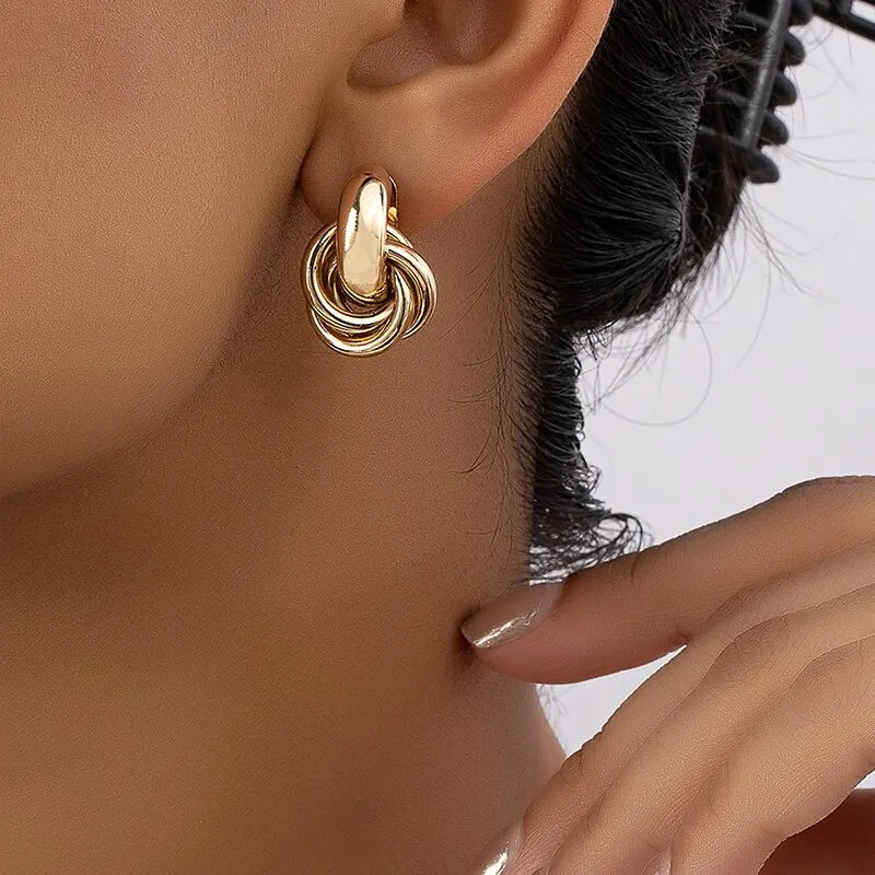 old & Silver Knot Hoop Earring Set for Women – Trendy Daily Jewelry
