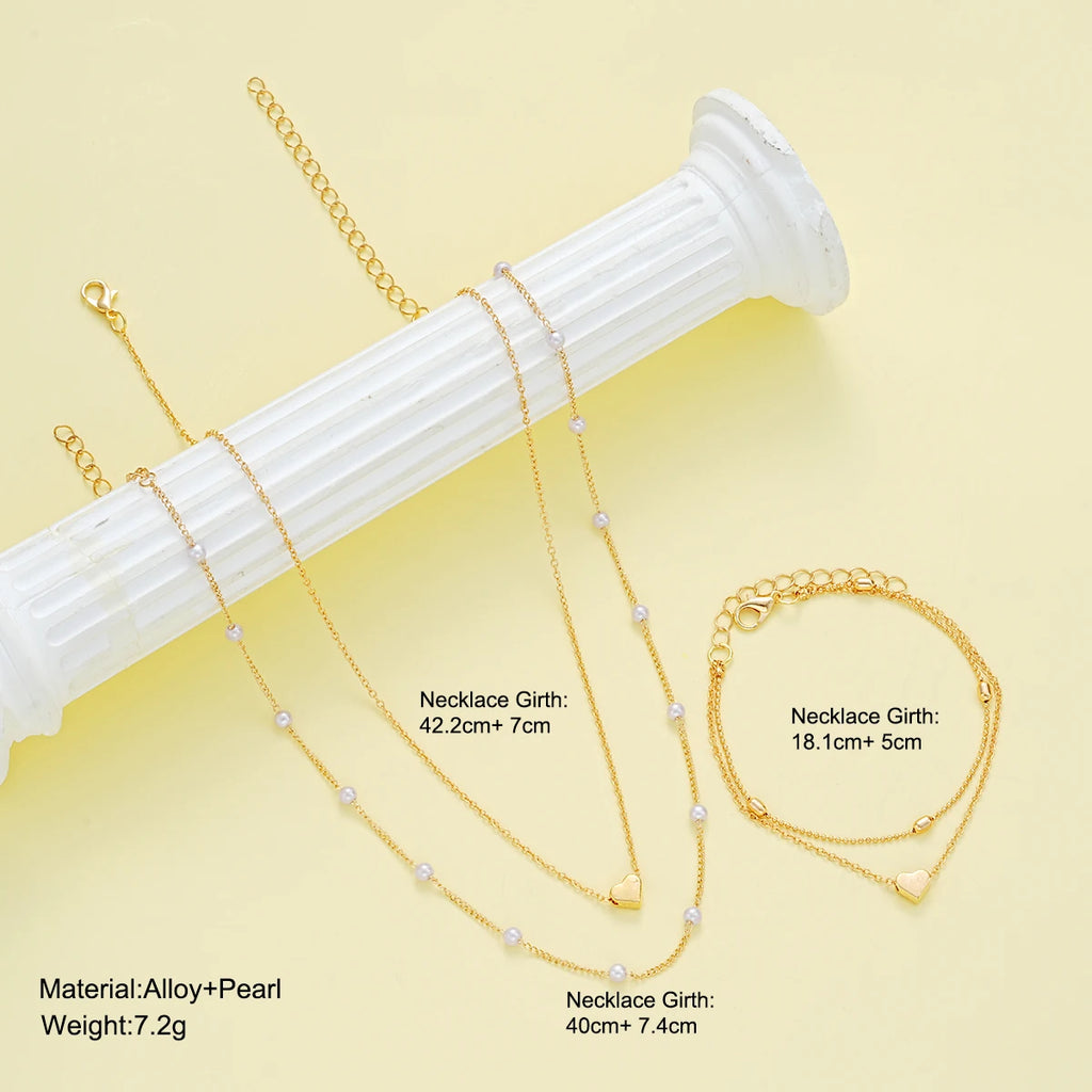 Pearl Heart Collection – Elegant Necklace & Bracelet Set