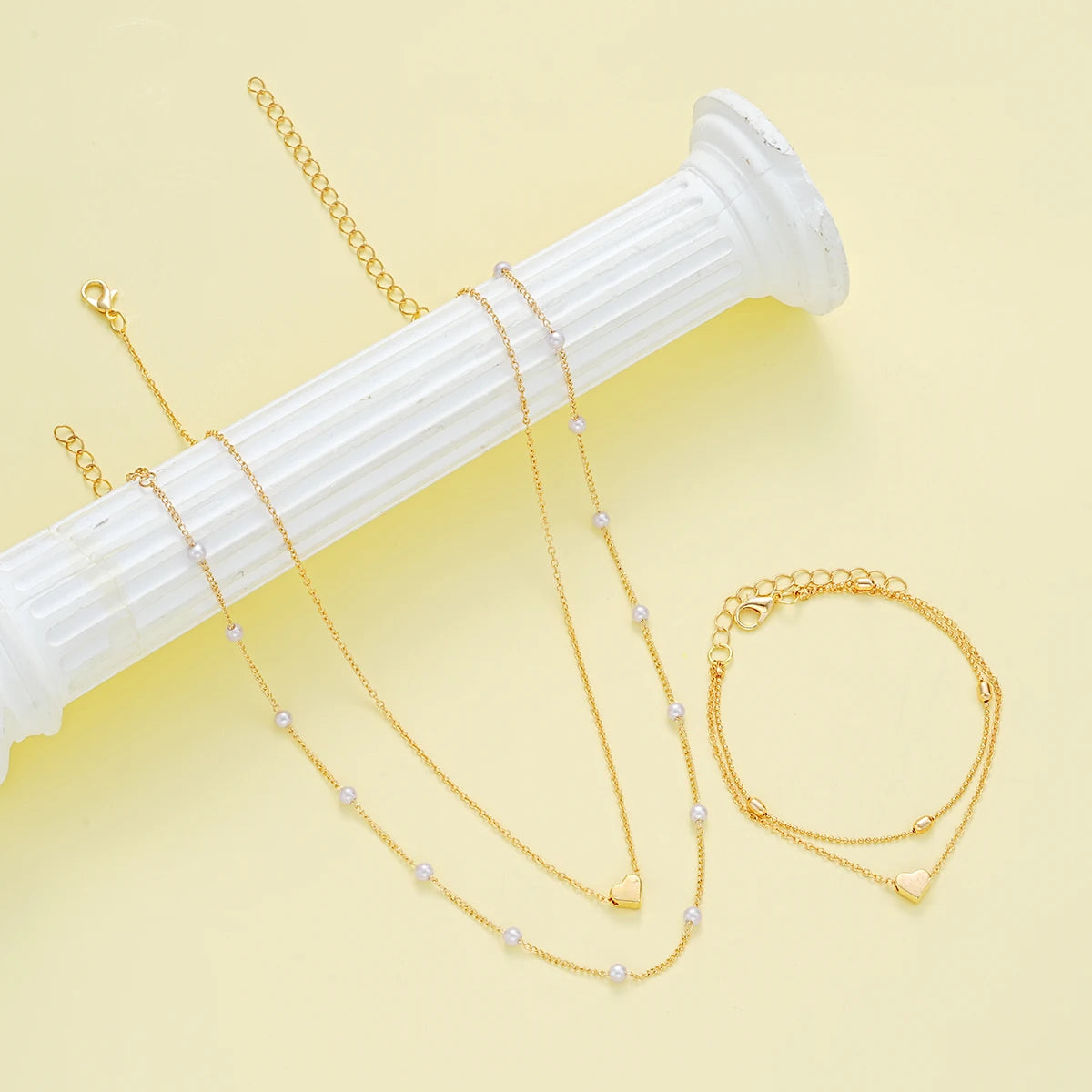 Pearl Heart Collection – Elegant Necklace & Bracelet Set