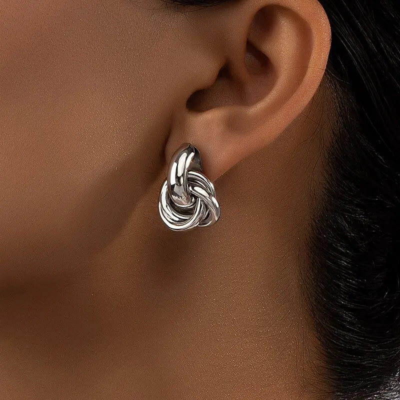 old & Silver Knot Hoop Earring Set for Women – Trendy Daily Jewelry
