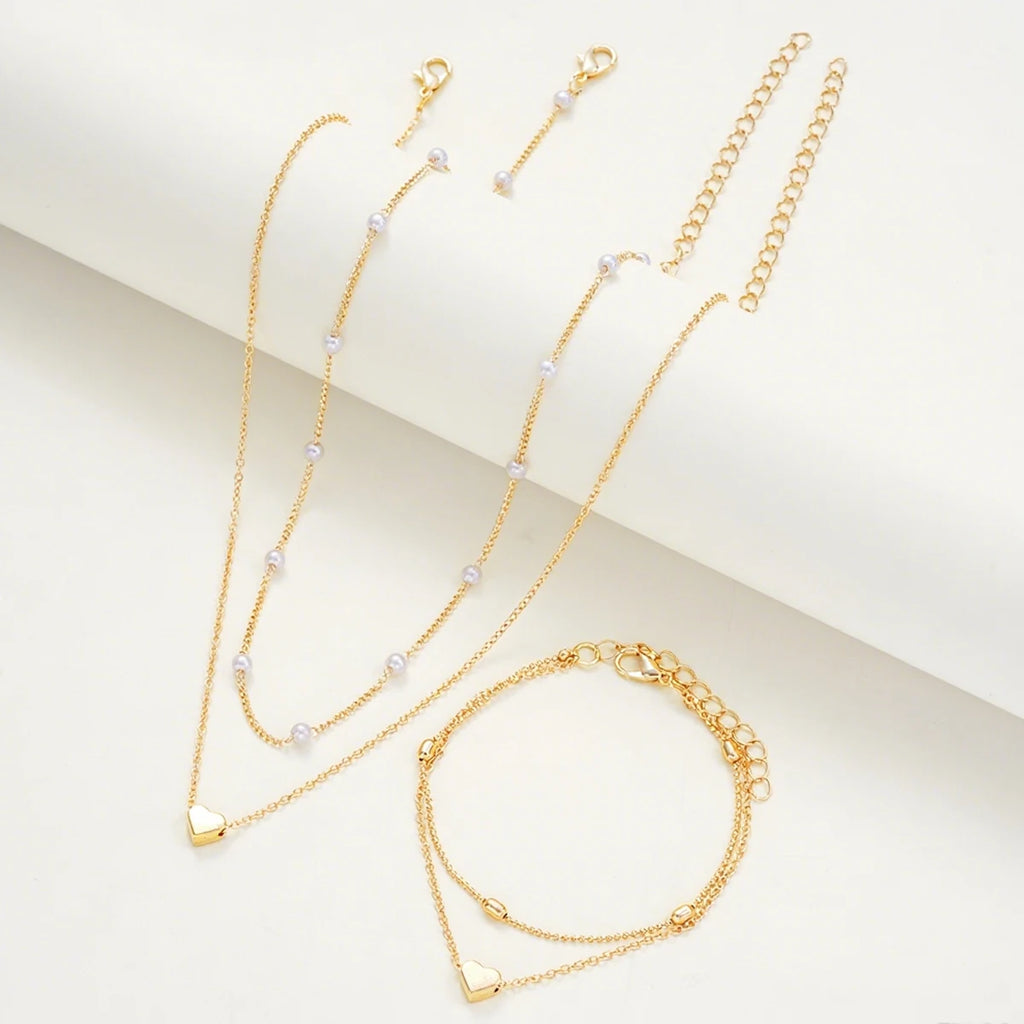 Pearl Heart Collection – Elegant Necklace & Bracelet Set