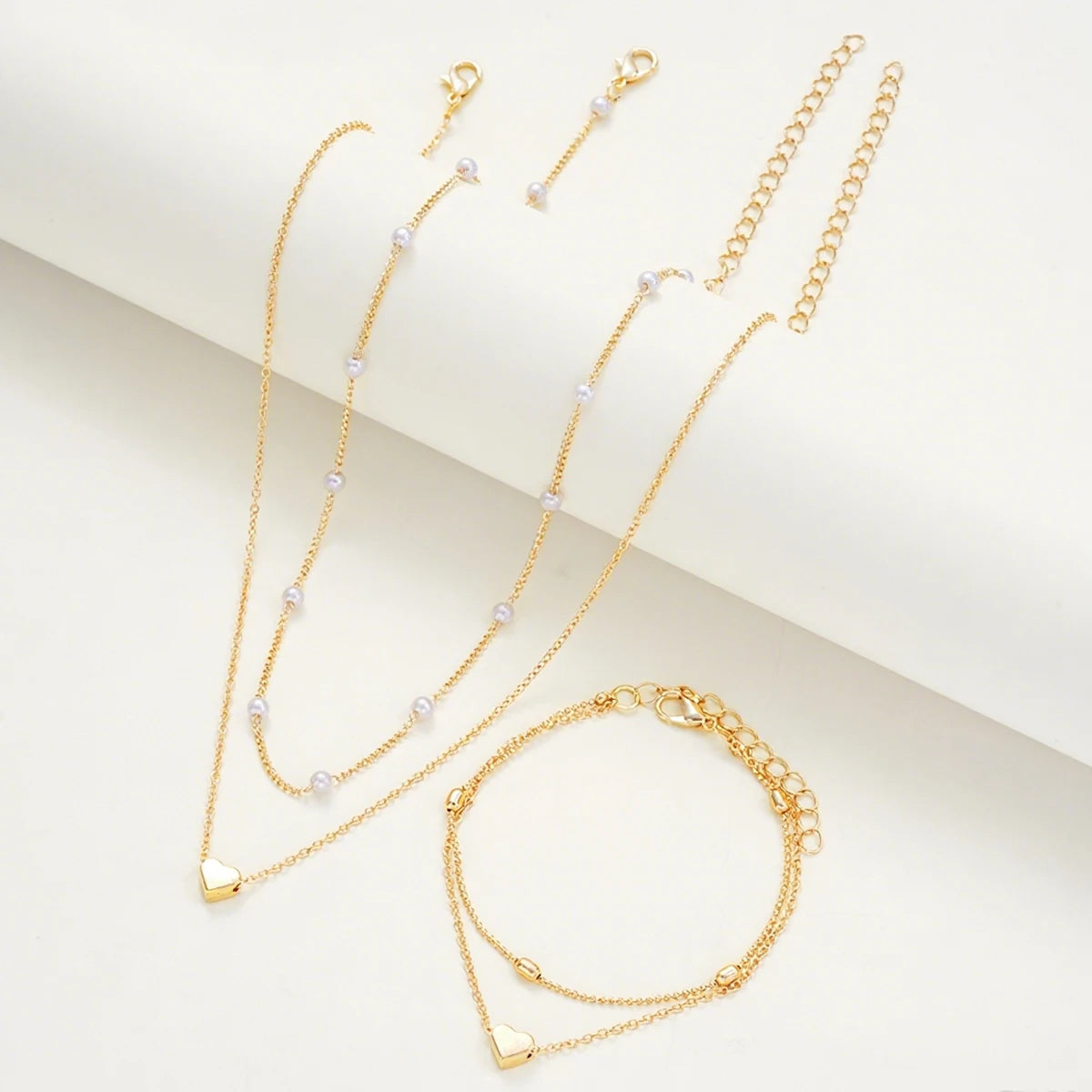 Pearl Heart Collection – Elegant Necklace & Bracelet Set