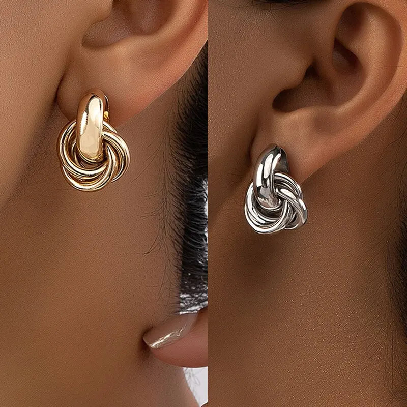old & Silver Knot Hoop Earring Set for Women – Trendy Daily Jewelry